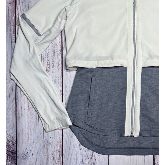 Athleta Jacket Women M White Gray Heather Full Zip Hiking Gorpcore Outdoor Basic - Picture 6 of 12